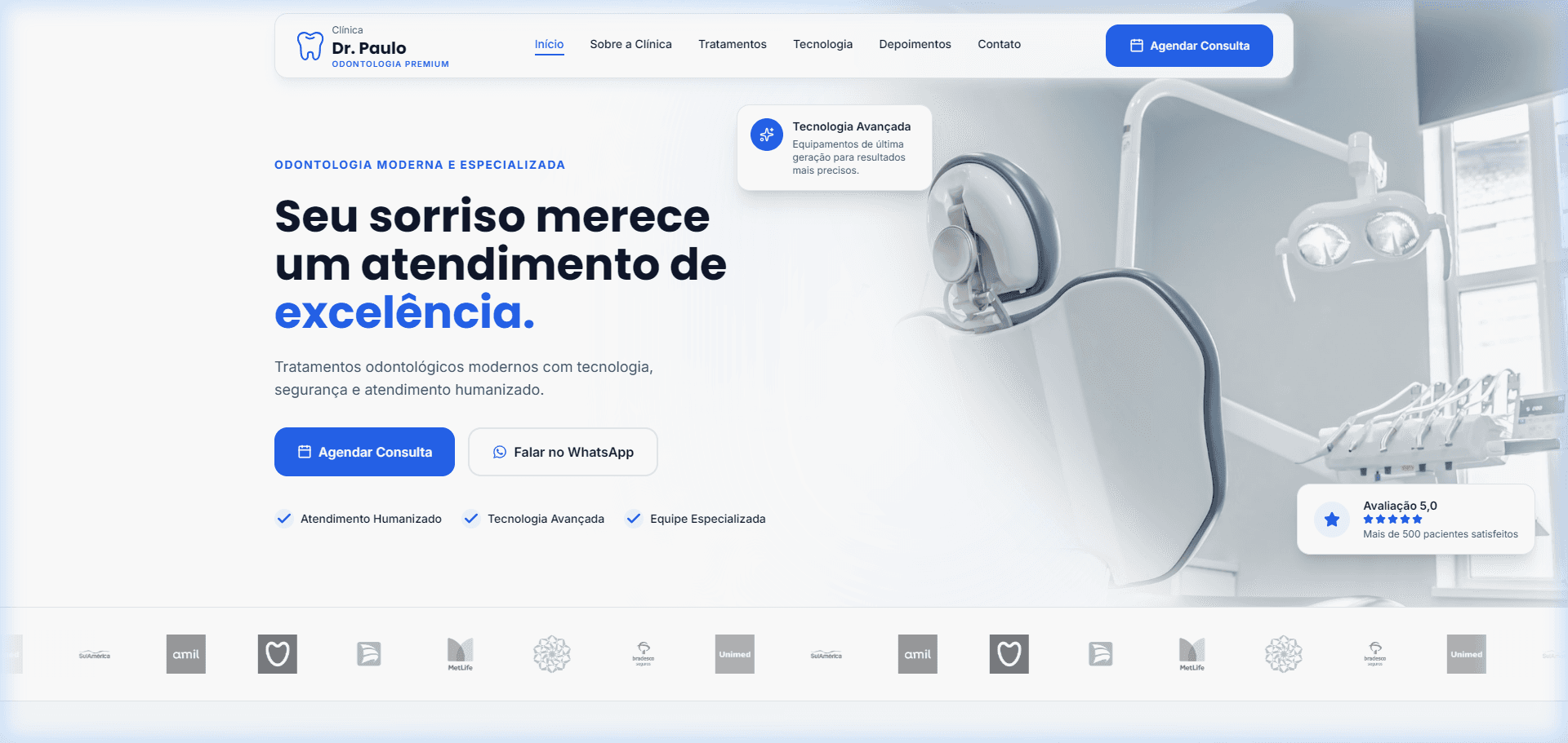 Screenshot do site Dr. Paulo — Odontologia